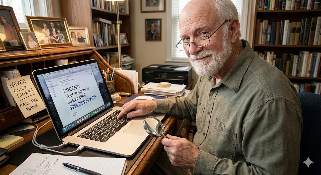 Senior sachant se servir d'un ordinateur