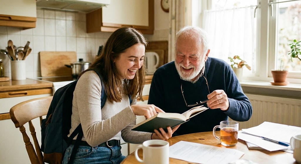 Moment de complicité senior étudiant